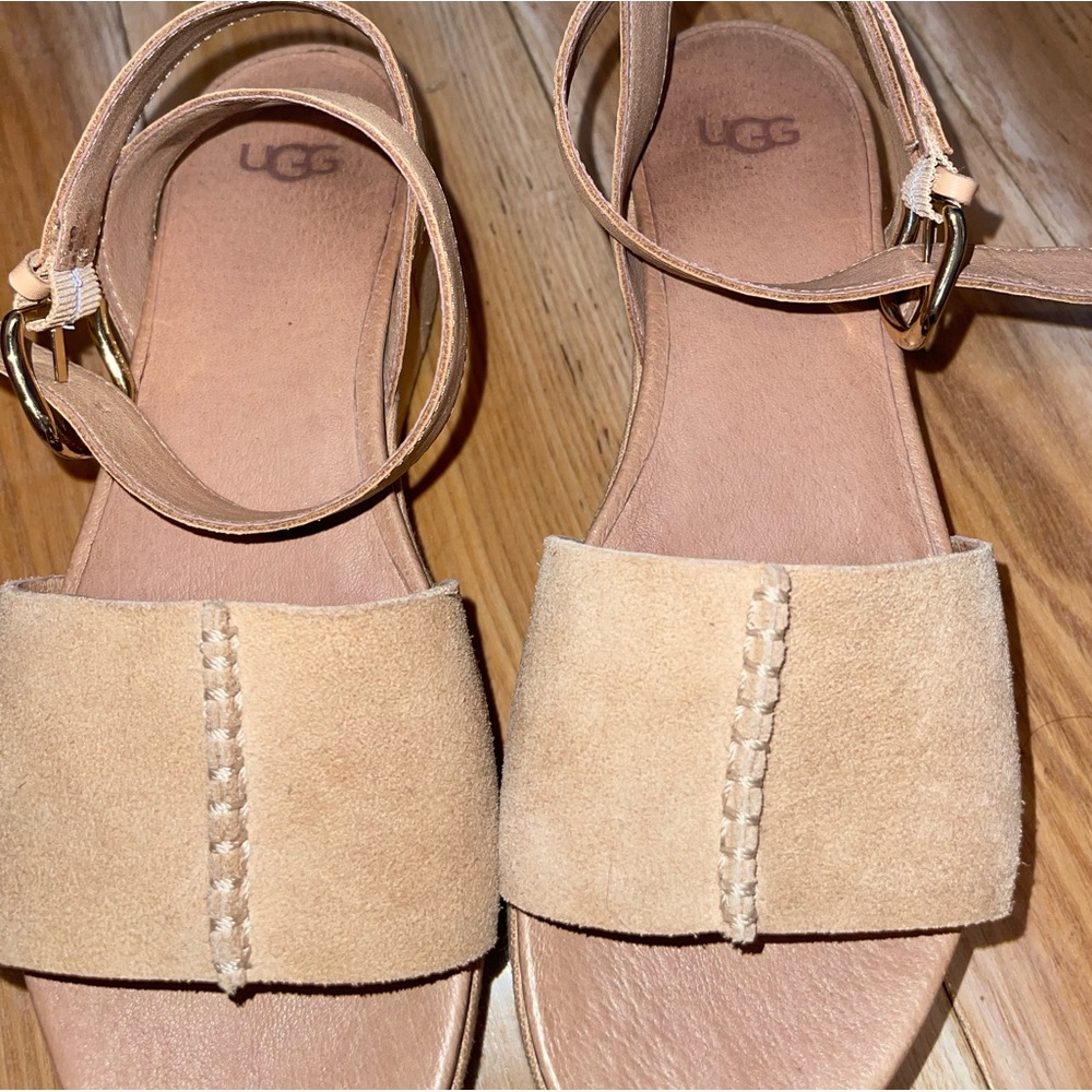 Ugg platform sandals, wrap around ankle strap. Suede/leather -